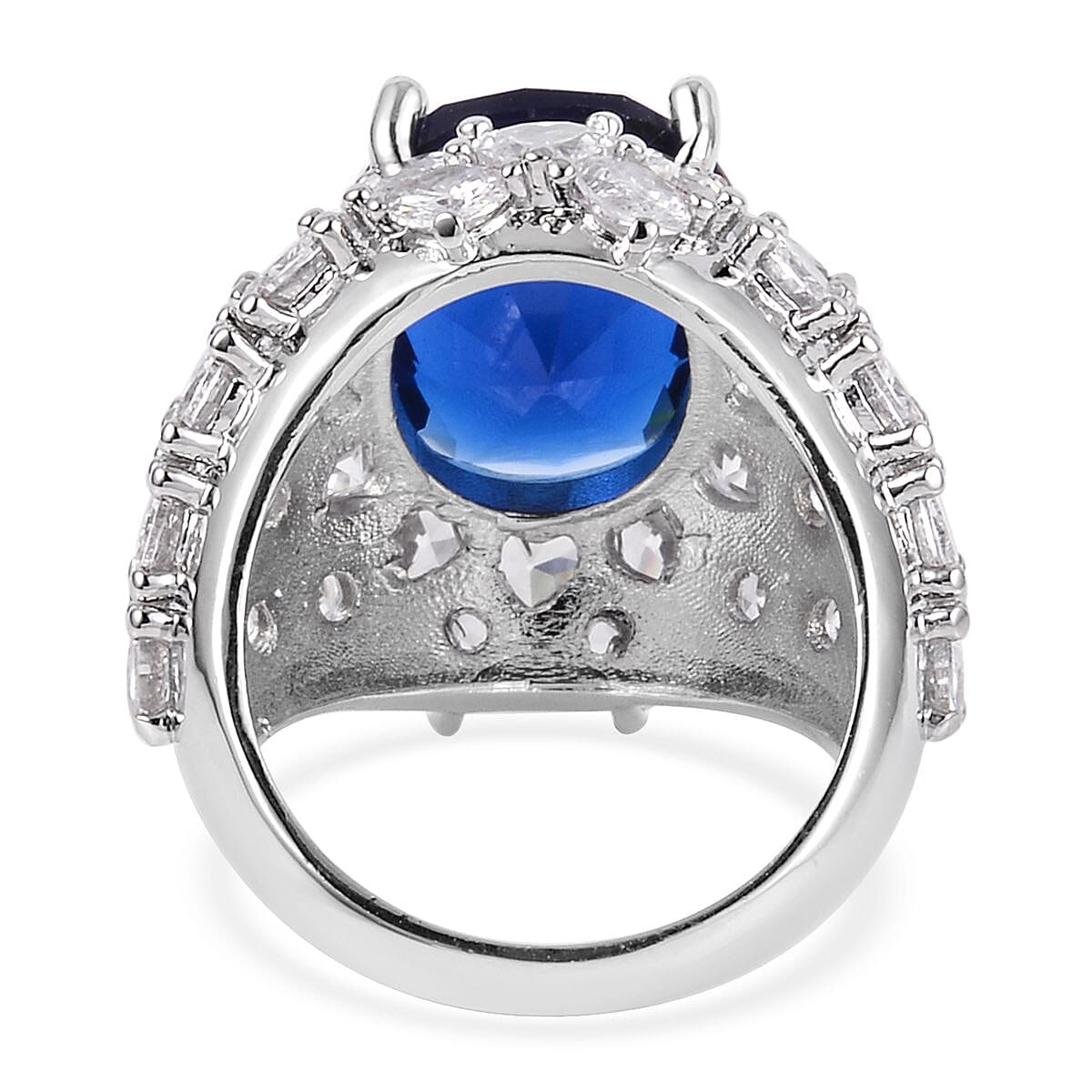 Simulated Sapphire and Simulated Diamond Dome Ring in Silvertone (Size 9.0) 1.60 ctw image number 4