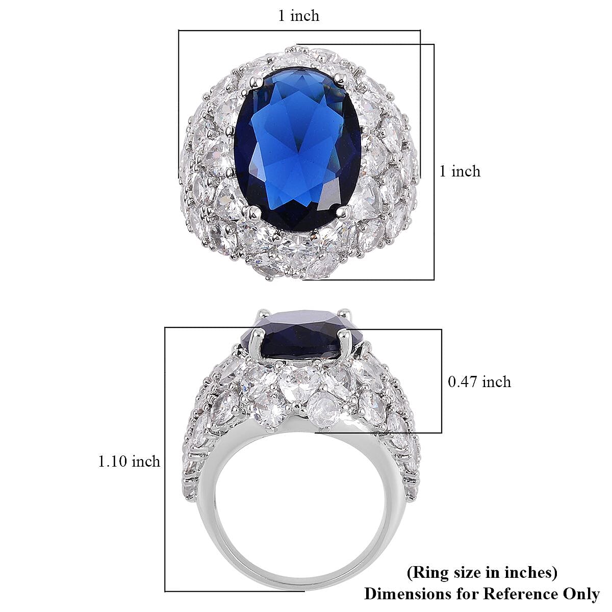 Simulated Sapphire and Simulated Diamond Dome Ring in Silvertone (Size 9.0) 1.60 ctw image number 5
