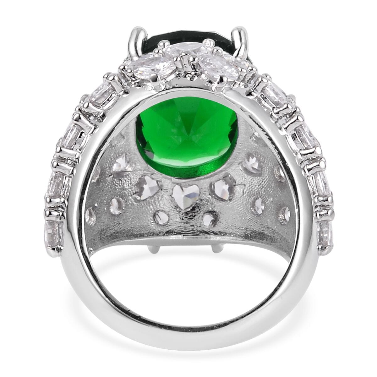 Simulated Emerald and Simulated Diamond Dome Ring in Silvertone (Size 6.0) 1.60 ctw image number 4