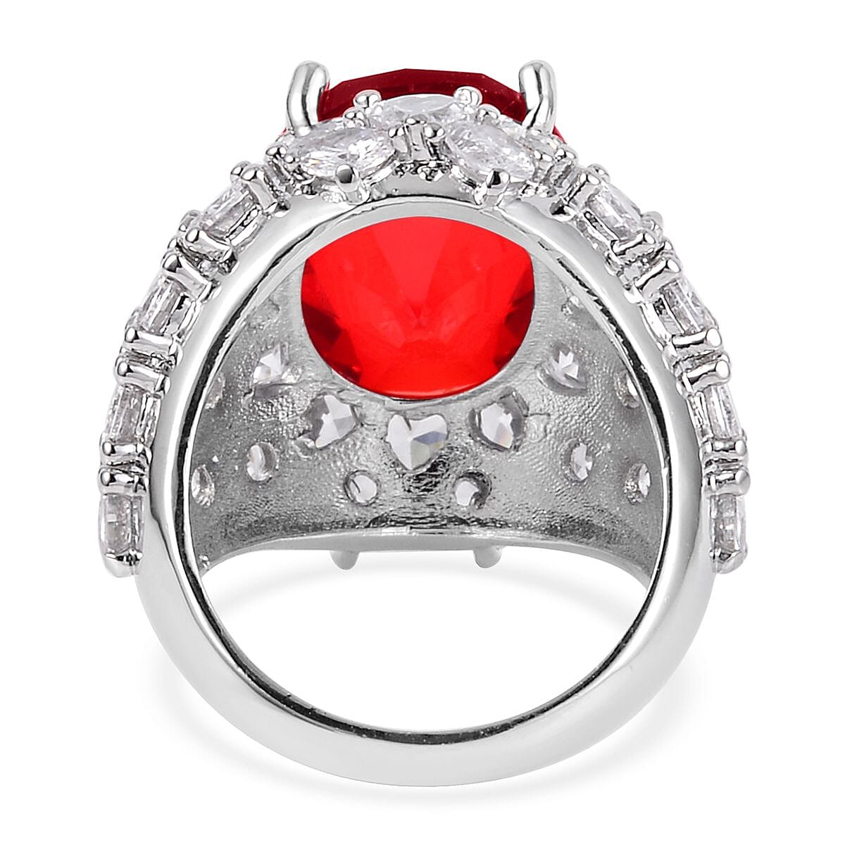 Simulated Red and White Diamond Dome Ring in Silvertone (Size 10.0) 1.60 ctw image number 4
