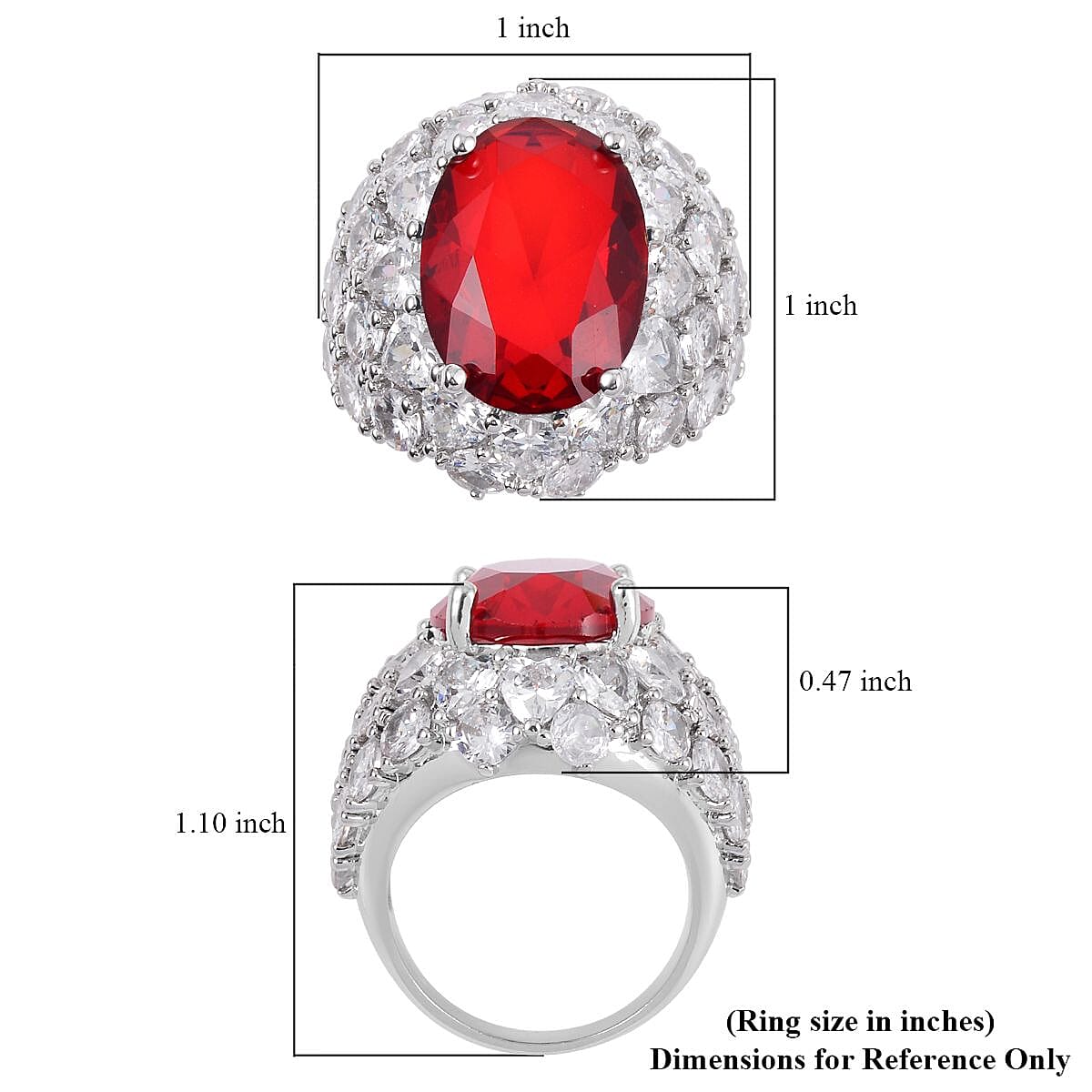 Simulated Red and White Diamond Dome Ring in Silvertone (Size 10.0) 1.60 ctw image number 5