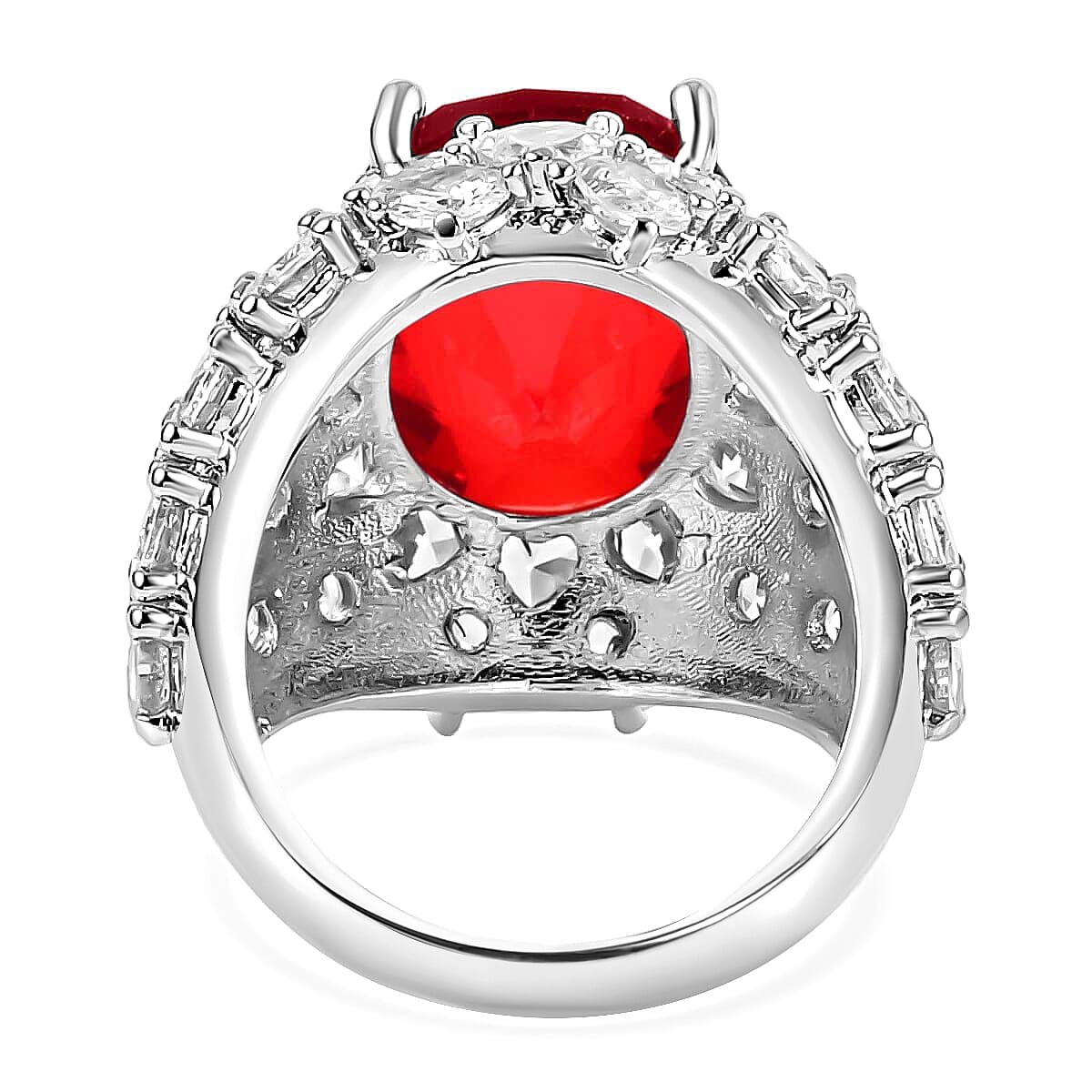 Simulated Red and White Diamond Dome Ring in Silvertone (Size 7.0) 1.60 ctw image number 4