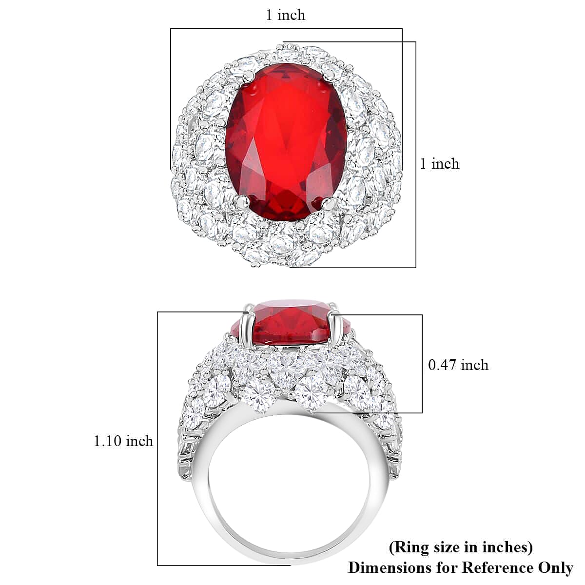 Simulated Red and White Diamond Dome Ring in Silvertone (Size 7.0) 1.60 ctw image number 5