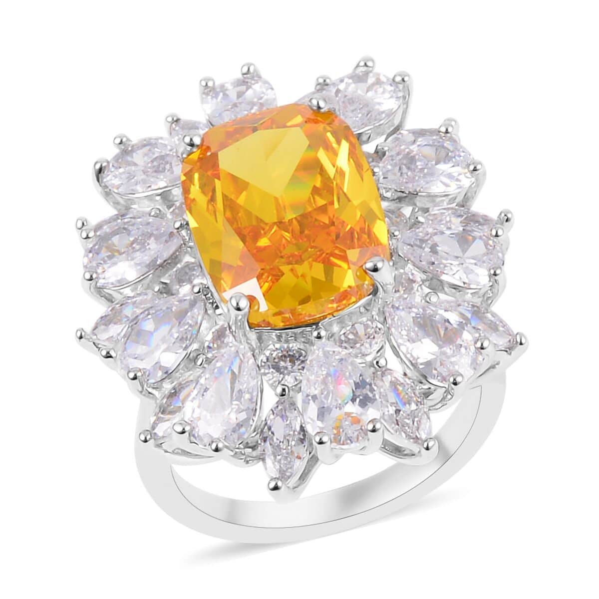 Simulated Yellow and White Diamond Halo Ring in Silvertone (Size 10.0) 4.00 ctw image number 0