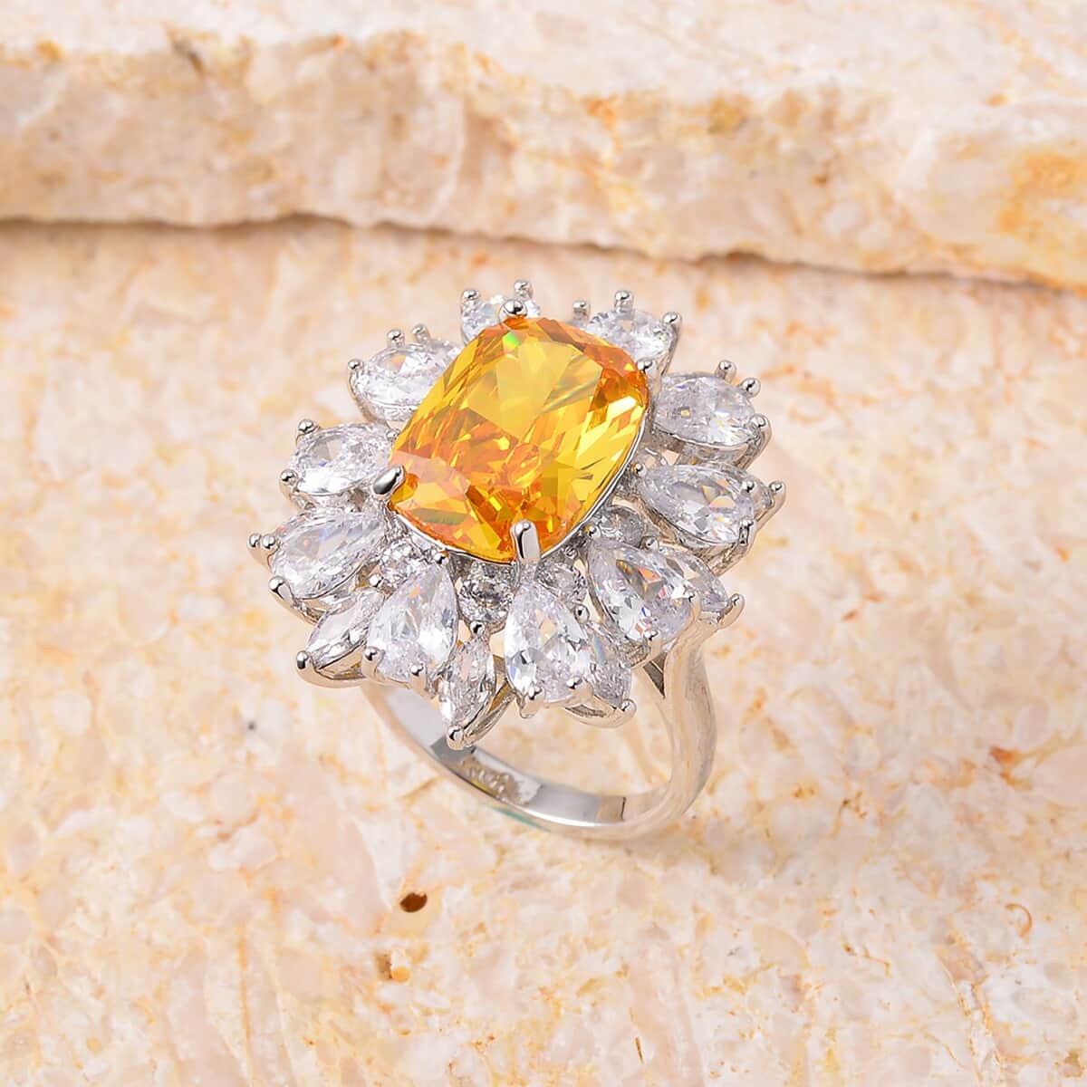 Simulated Yellow and White Diamond Halo Ring in Silvertone (Size 10.0) 4.00 ctw image number 1