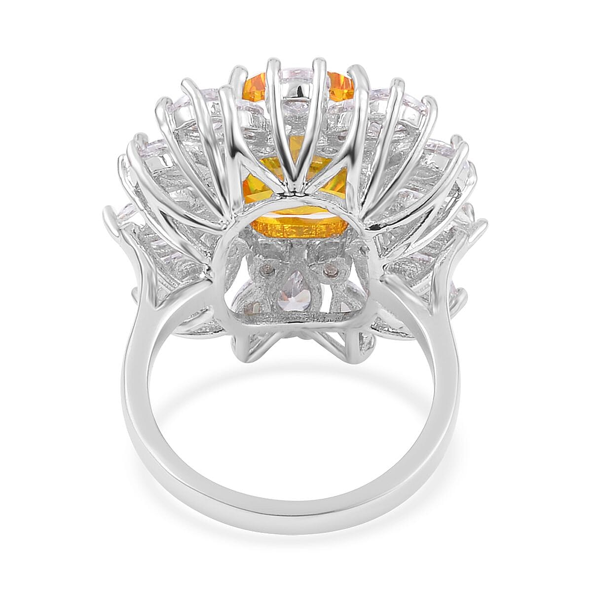 Simulated Yellow and White Diamond Halo Ring in Silvertone (Size 7.0) 4.00 ctw image number 4