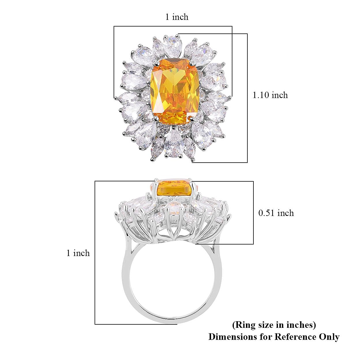 Simulated Yellow and White Diamond Halo Ring in Silvertone (Size 7.0) 4.00 ctw image number 5
