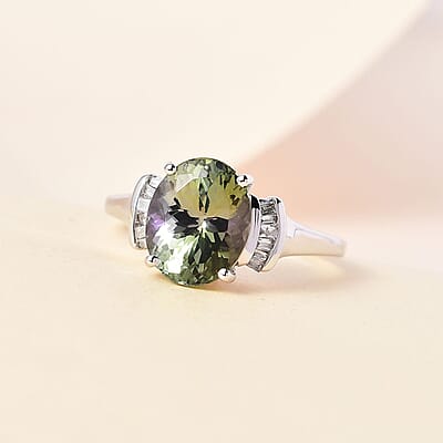 Luxoro 10K White Gold Premium Green Tanzanite and G-H I3 Diamond Ring (Size 6.0) 3.25 ctw 