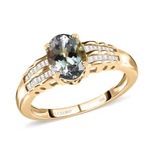 Luxoro 10K Yellow Gold Premium Green Tanzanite and G-H I3 Diamond Ring (Size 6.0) 1.90 ctw