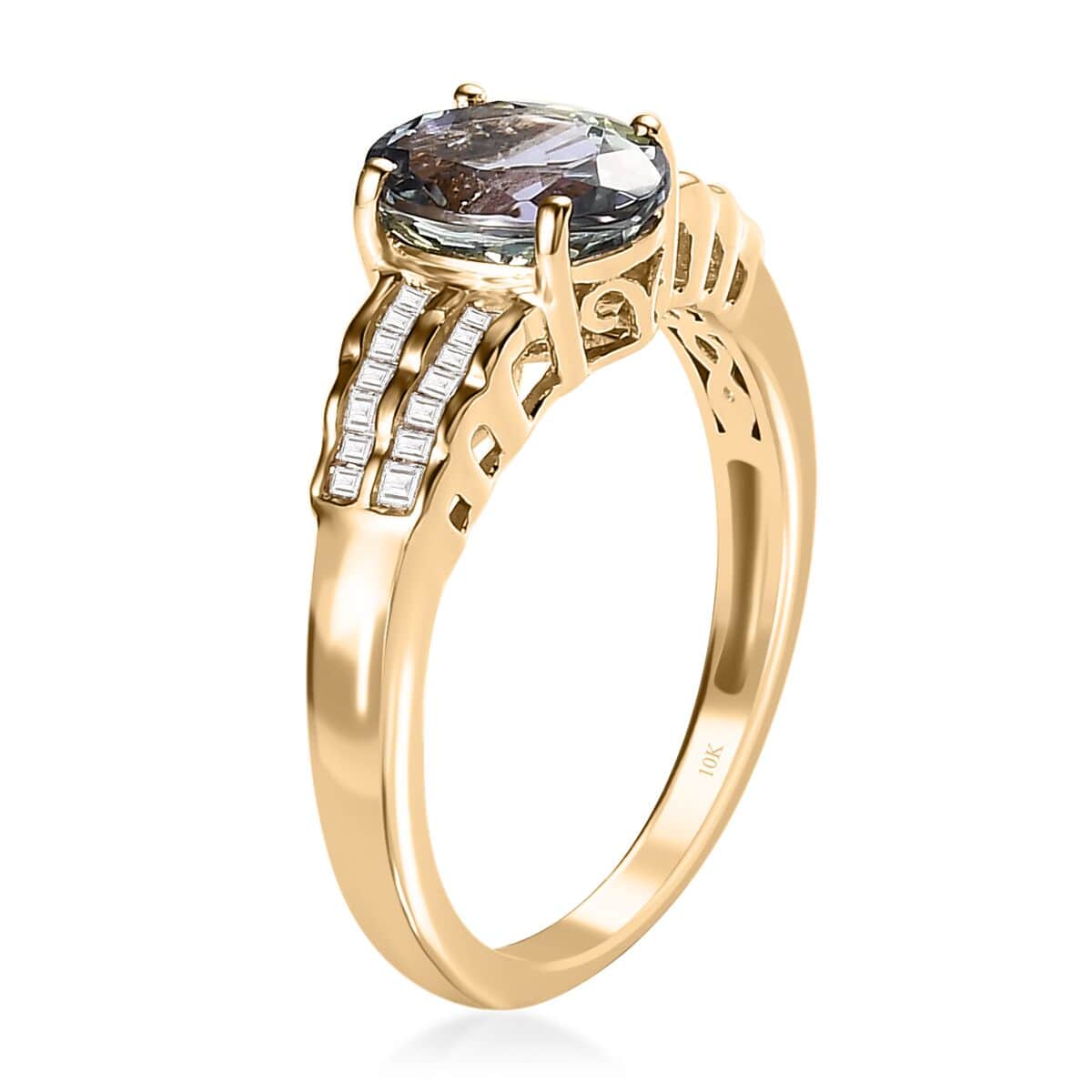 Luxoro 10K Yellow Gold Premium Green Tanzanite and G-H I3 Diamond Ring 1.90 ctw (Del. in 5-7 Days) image number 3