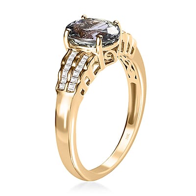 Luxoro 10K Yellow Gold Premium Green Tanzanite and G-H I3 Diamond Ring (Size 6.0) 1.90 ctw