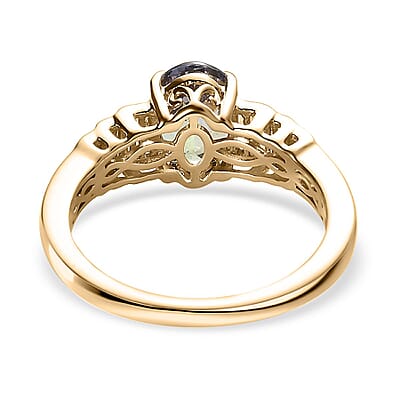 Luxoro 10K Yellow Gold Premium Green Tanzanite and G-H I3 Diamond Ring (Size 6.0) 1.90 ctw