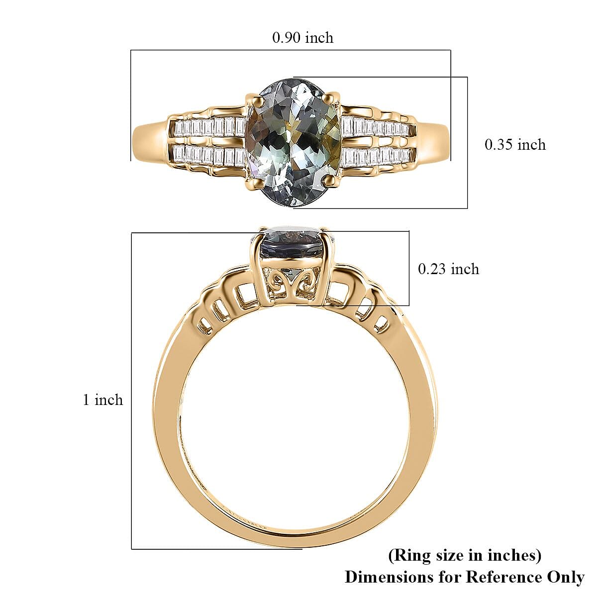 Luxoro 10K Yellow Gold Premium Green Tanzanite and G-H I3 Diamond Ring (Size 6.0) 1.90 ctw