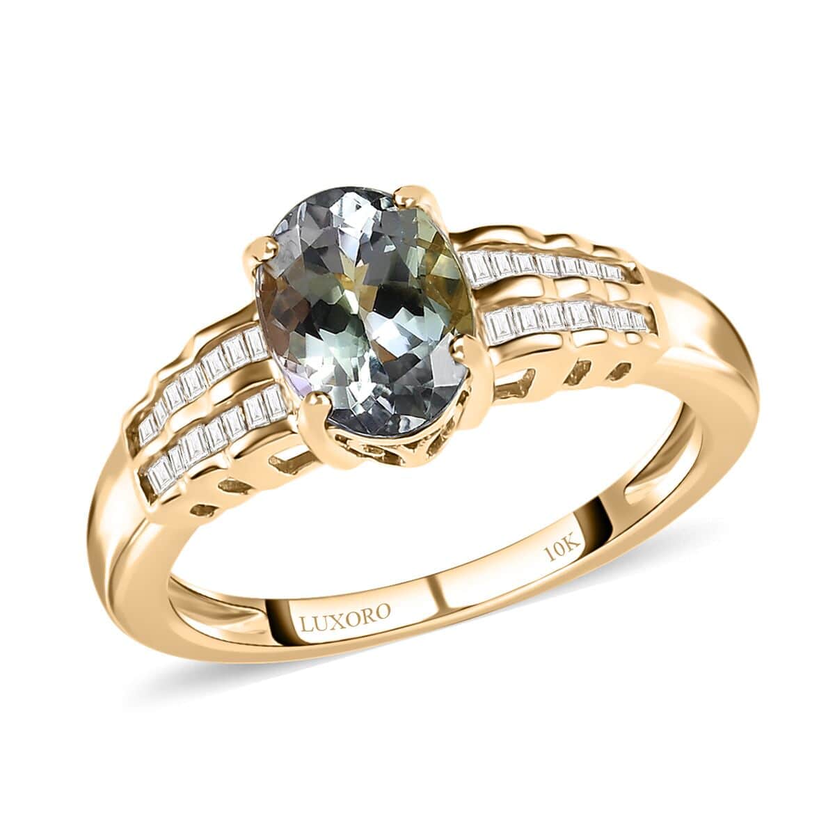 Luxoro 10K Yellow Gold Premium Green Tanzanite and G-H I3 Diamond Ring (Size 7.0) 1.90 ctw  image number 0