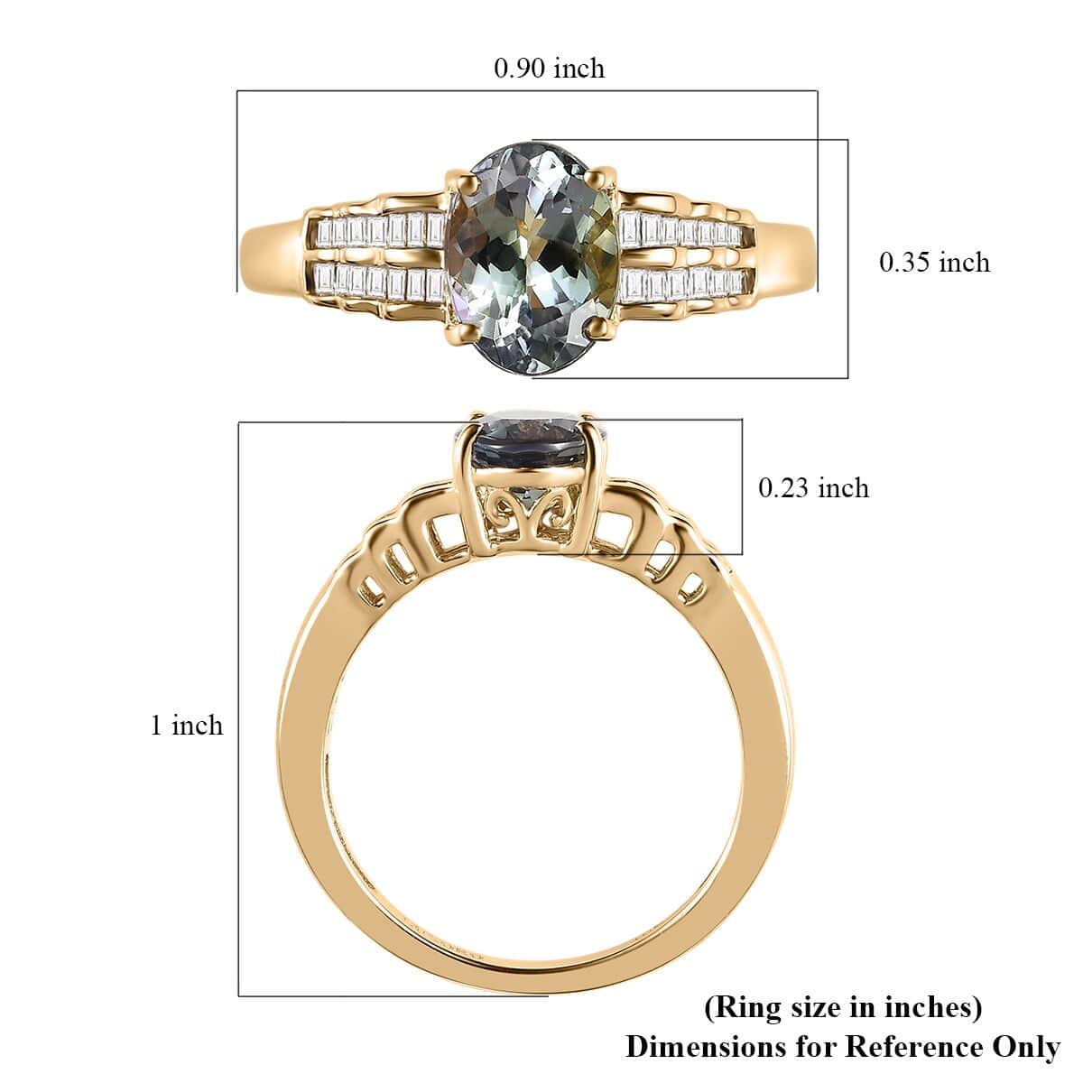 Luxoro 10K Yellow Gold Premium Green Tanzanite and G-H I3 Diamond Ring (Size 7.0) 1.90 ctw  image number 5