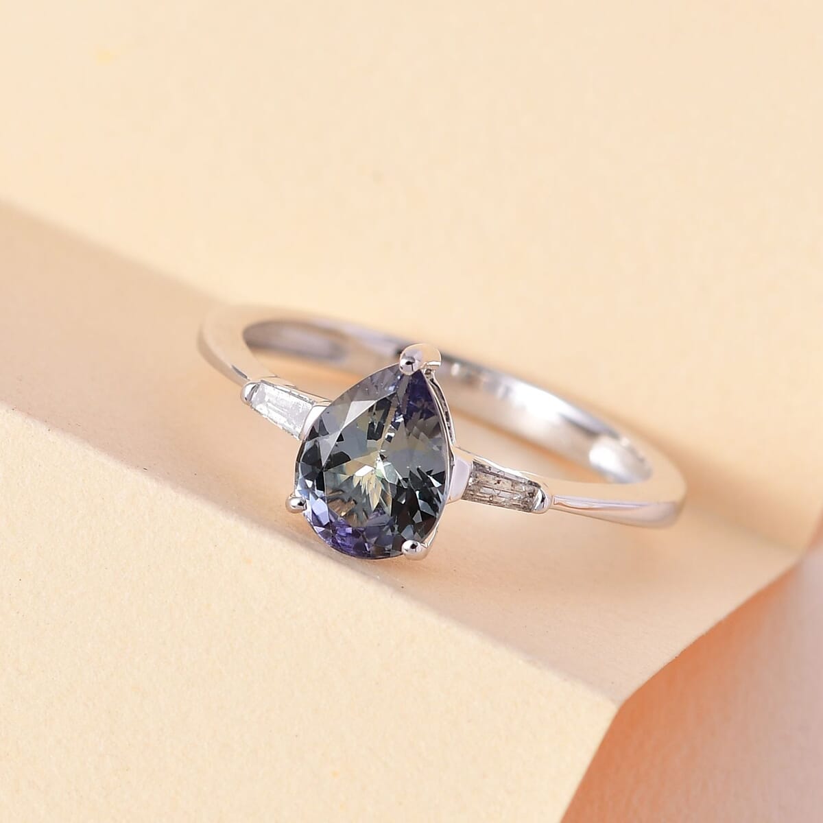 Luxoro 10K White Gold Premium Green Tanzanite and G-H I3 Diamond Ring 1.30 ctw image number 1