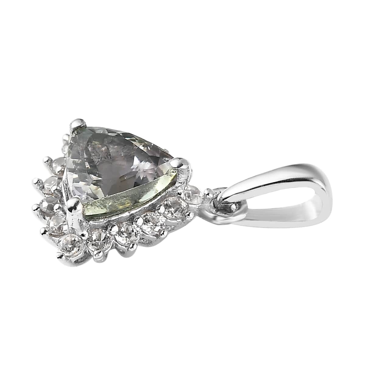 Green Tanzanite and White Zircon Halo Pendant in Platinum Over Sterling Silver 0.90 ctw image number 3