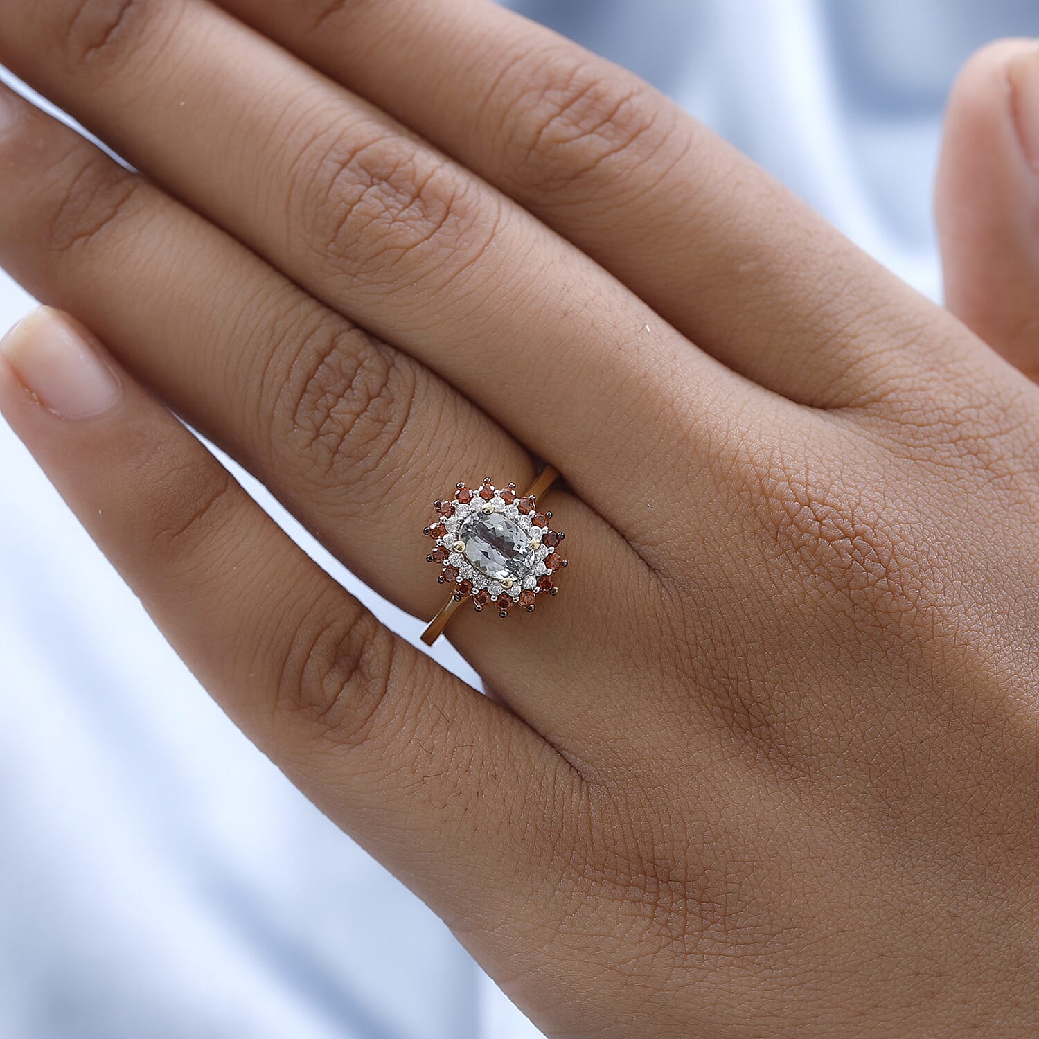 Green Tanzanite, Brown and White Zircon Sunburst Ring in Vermeil Yellow Gold Over Sterling Silver (Size 10.0) 1.50 ctw