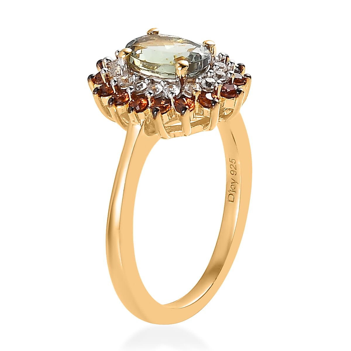 Green Tanzanite, Brown and White Zircon Sunburst Ring in Vermeil Yellow Gold Over Sterling Silver (Size 10.0) 1.50 ctw