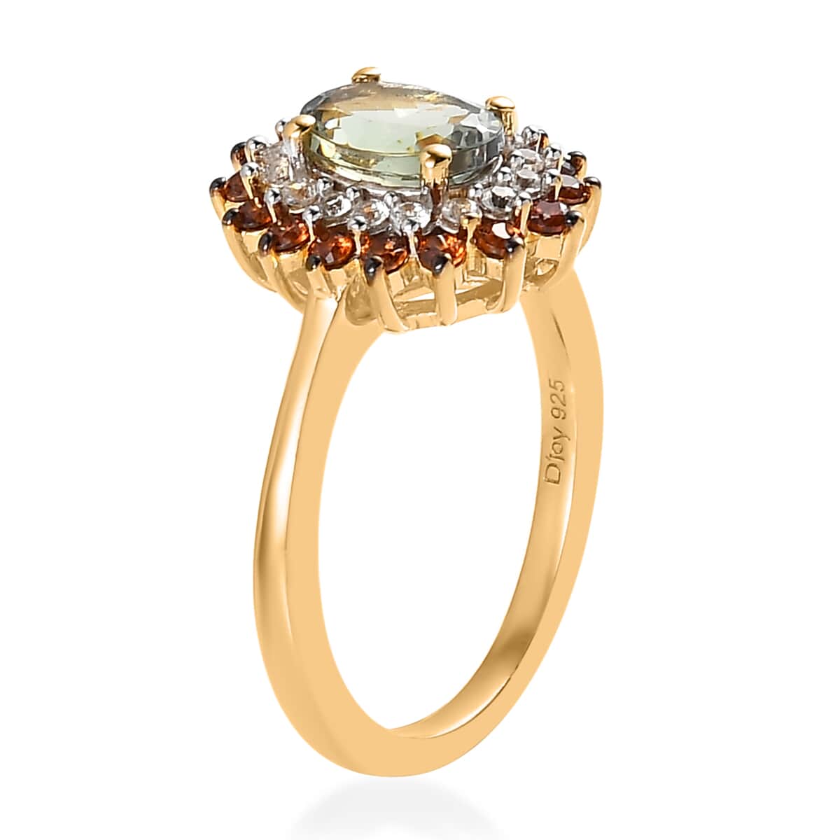 Green Tanzanite, Brown and White Zircon Sunburst Ring in Vermeil Yellow Gold Over Sterling Silver (Size 10.0) 1.50 ctw image number 3