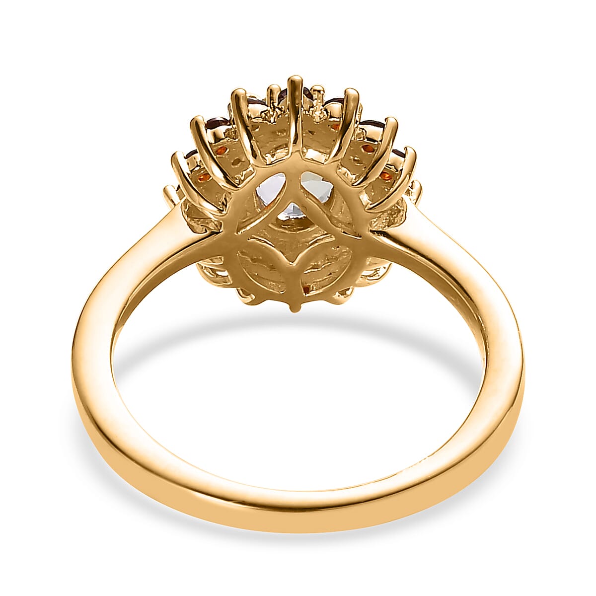 Green Tanzanite, Brown and White Zircon Sunburst Ring in Vermeil Yellow Gold Over Sterling Silver (Size 10.0) 1.50 ctw