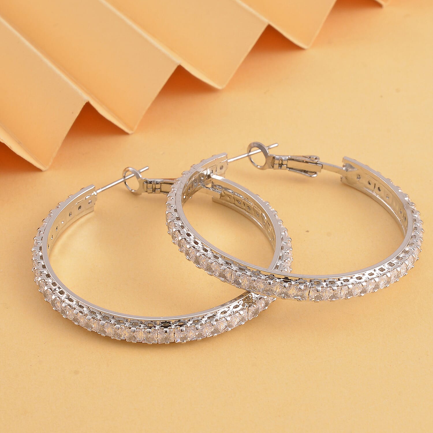 Simulated Diamond Hoop Earrings in Silvertone 6.00 ctw