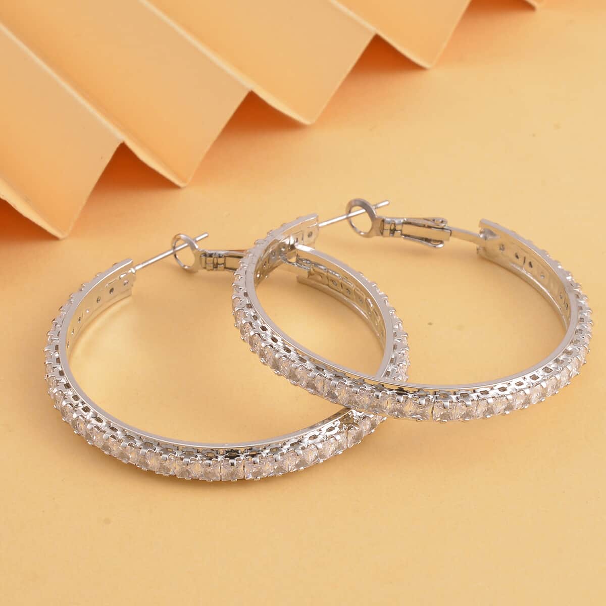 Simulated Diamond Hoop Earrings in Silvertone 6.00 ctw image number 1