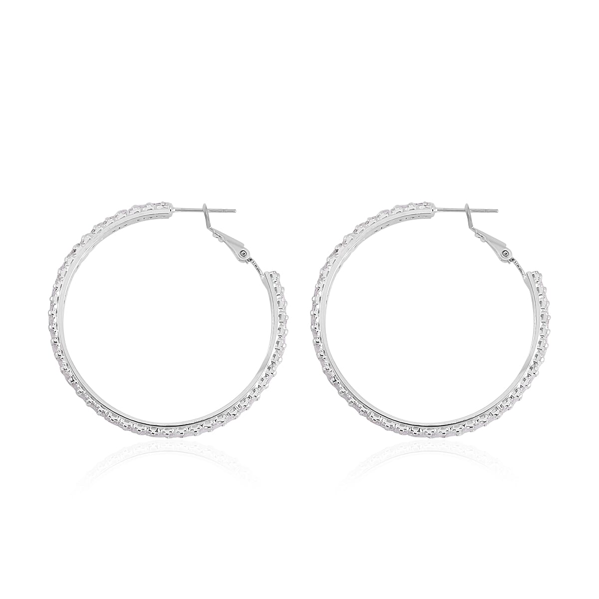 Simulated Diamond Hoop Earrings in Silvertone 6.00 ctw