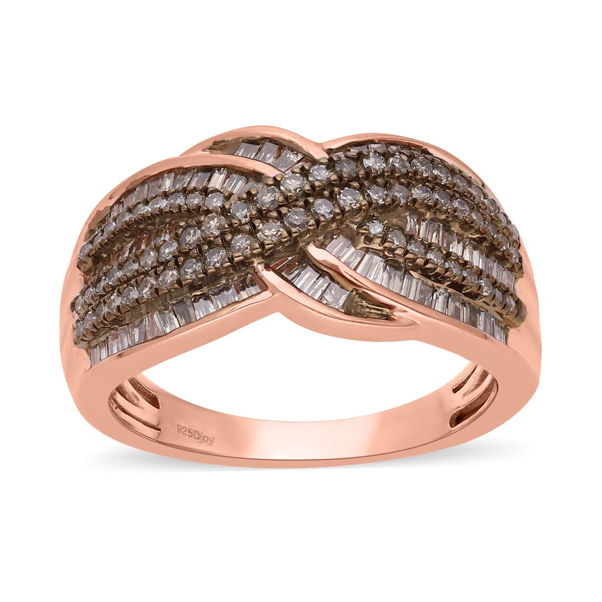 Natural Champagne Diamond Infinity Ring in Vermeil Rose Gold Over Sterling Silver 1.00 ctw image number 0