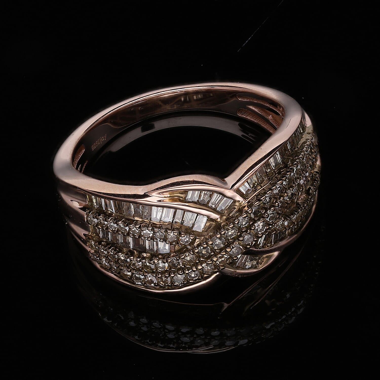 Natural Champagne Diamond Infinity Ring in Vermeil Rose Gold Over Sterling Silver (Size 10.0) 1.00 ctw