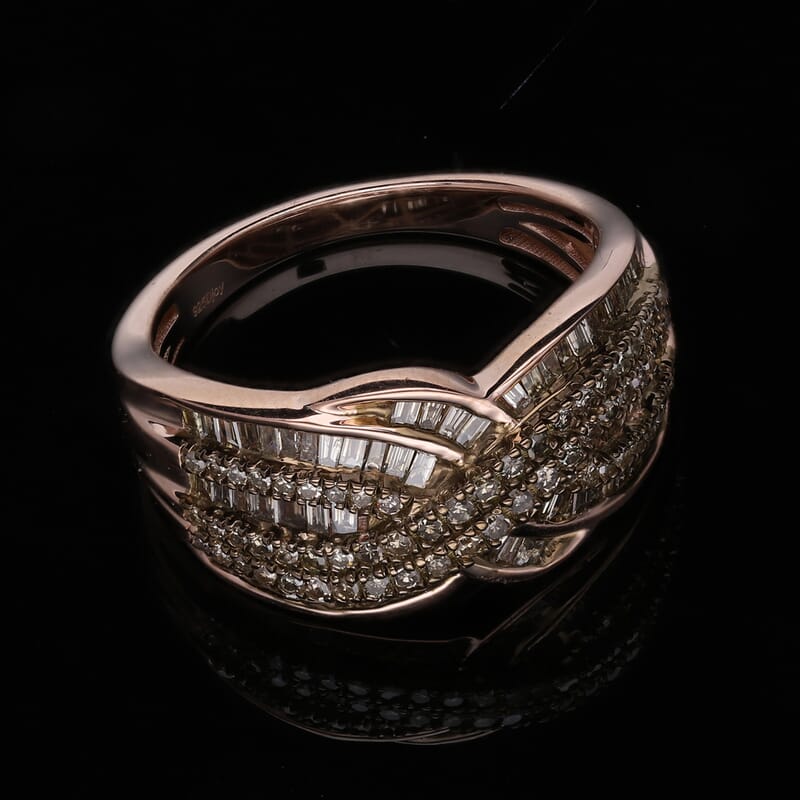 Natural Champagne Diamond Infinity Ring in Vermeil Rose Gold Over Sterling Silver (Size 10.0) 1.00 ctw