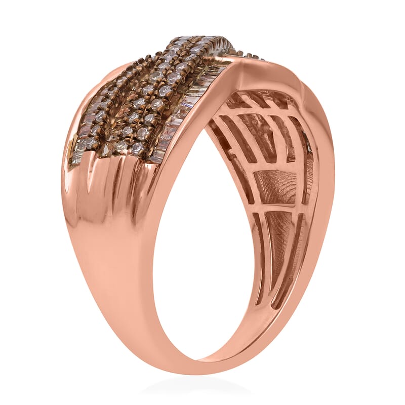Natural Champagne Diamond Infinity Ring in Vermeil Rose Gold Over Sterling Silver (Size 10.0) 1.00 ctw