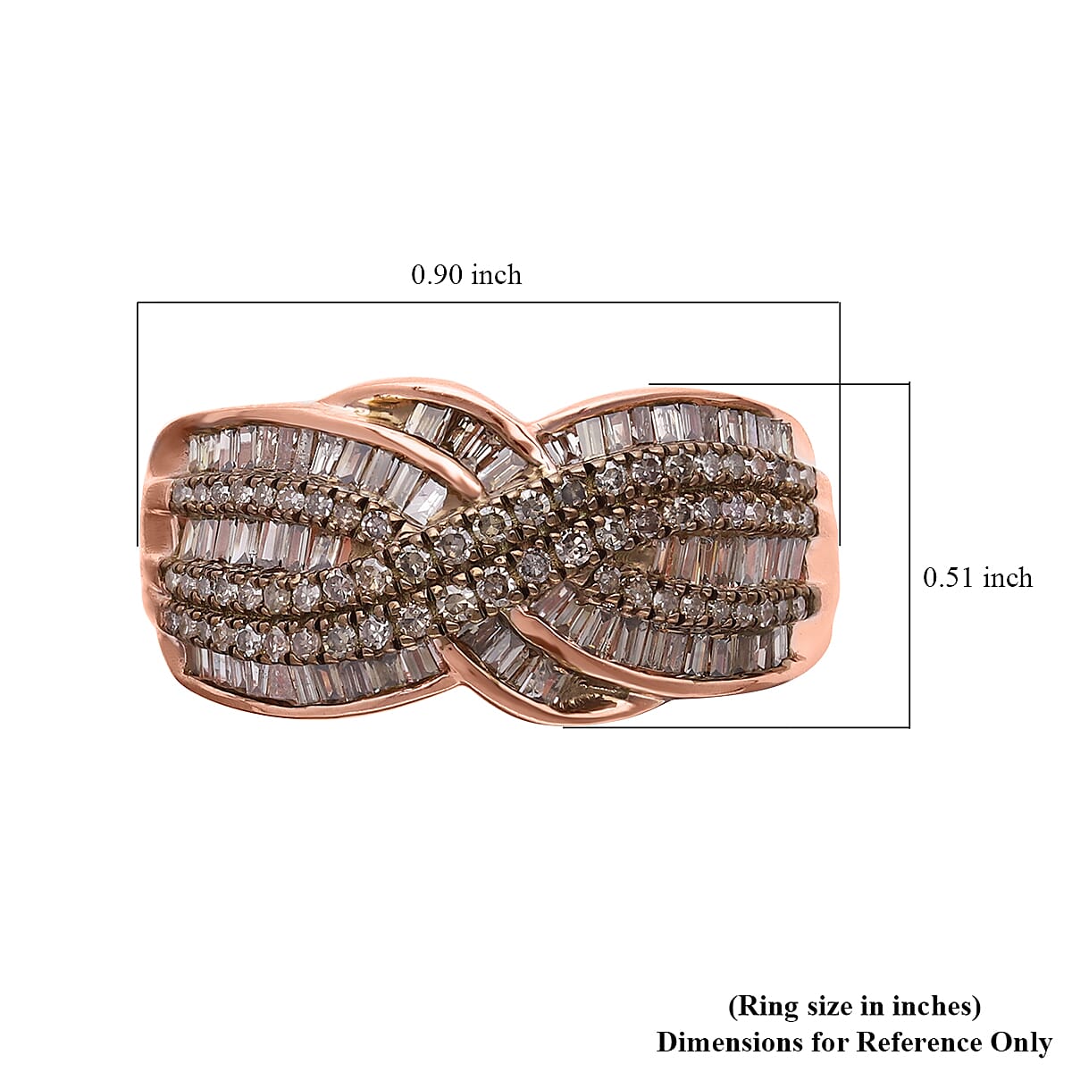 Natural Champagne Diamond Infinity Ring in Vermeil Rose Gold Over Sterling Silver (Size 10.0) 1.00 ctw