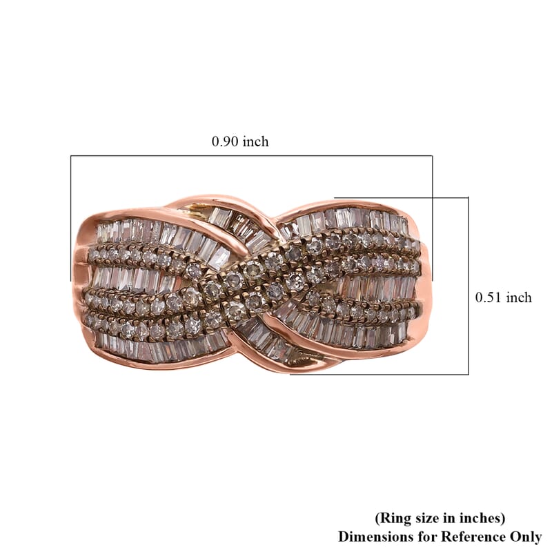 Natural Champagne Diamond Infinity Ring in Vermeil Rose Gold Over Sterling Silver (Size 10.0) 1.00 ctw