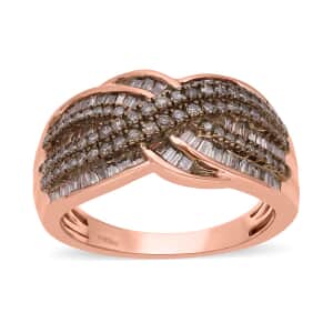 Natural Champagne Diamond Infinity Ring in Vermeil Rose Gold Over Sterling Silver (Size 6.0) 1.00 ctw