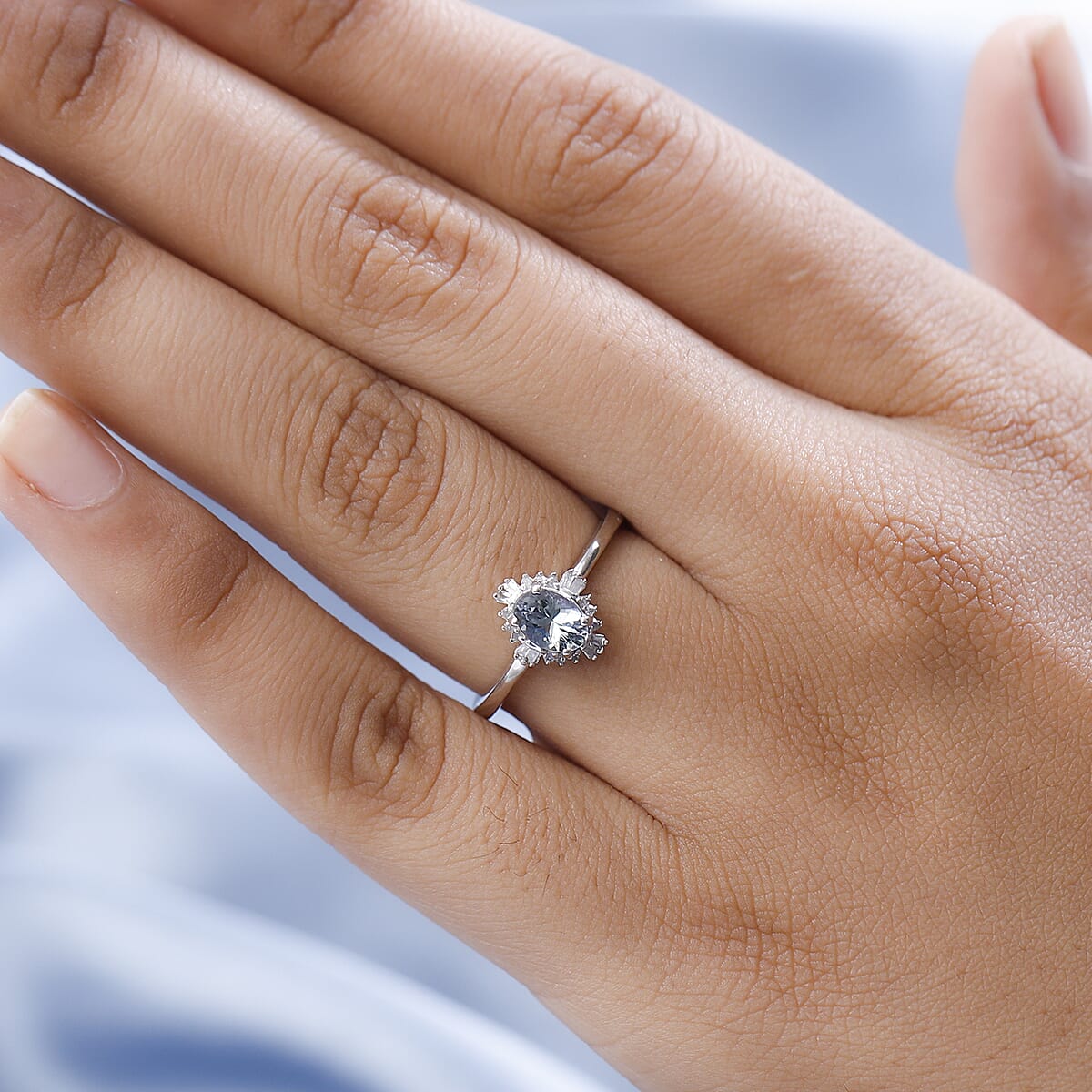 Green Tanzanite and Diamond Ballerina Halo Ring in Platinum Over Sterling Silver 0.75 ctw image number 2