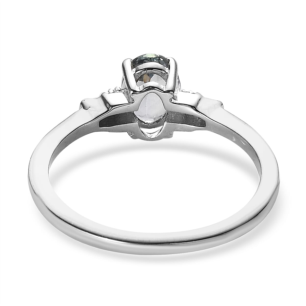 Green Tanzanite and Diamond Ring in Platinum Over Sterling Silver (Size 10.0) 0.85 ctw