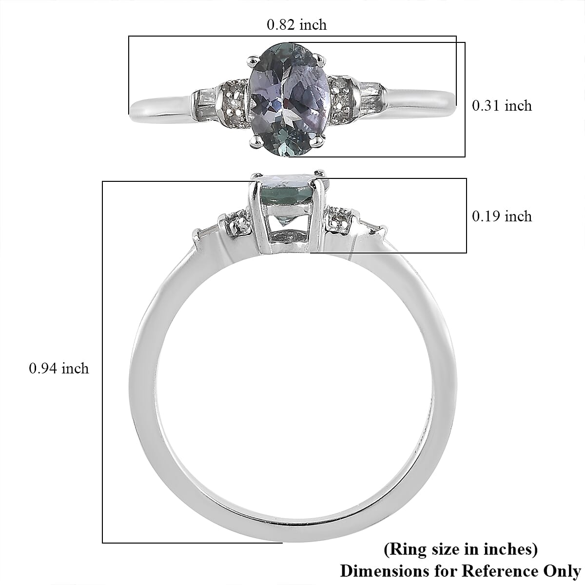 Green Tanzanite and Diamond Ring in Platinum Over Sterling Silver (Size 10.0) 0.85 ctw