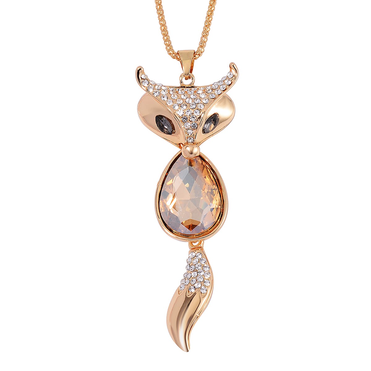 Champagne Glass and Austrian Crystal Fox Pendant with Necklace in Goldtone 28-30 Inches image number 0