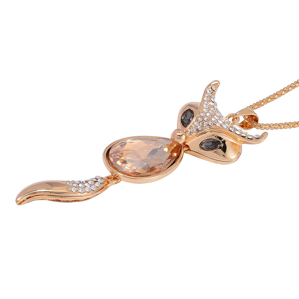 Champagne Glass and Austrian Crystal Fox Pendant with Necklace in Goldtone 28-30 Inches image number 2