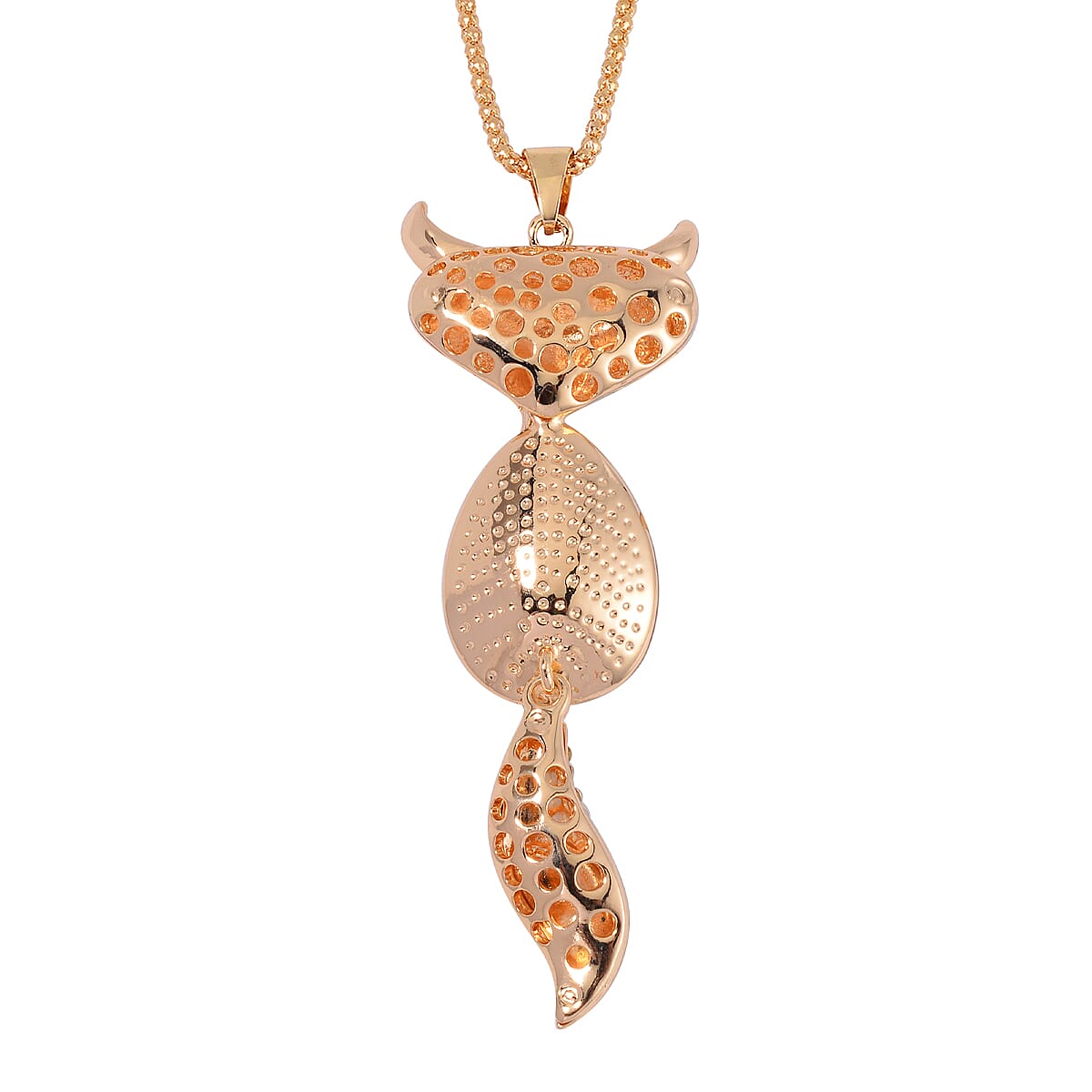 Champagne Glass and Austrian Crystal Fox Pendant with Necklace in Goldtone 28-30 Inches image number 3