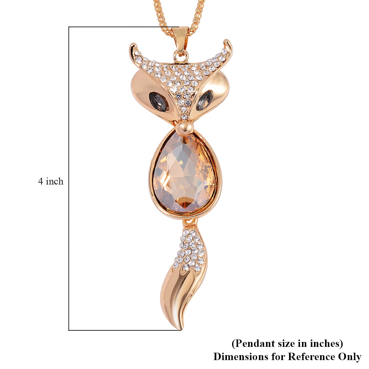 Champagne Glass and Austrian Crystal Fox Pendant with Necklace in Goldtone 28-30 Inches