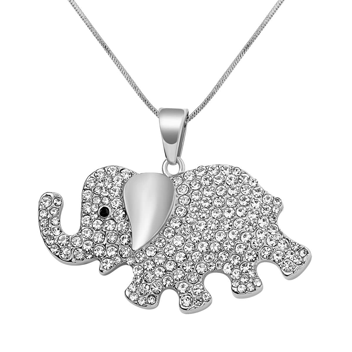 Black and White Austrian Crystal Elephant Necklace 28-30 Inches in Silvertone image number 0