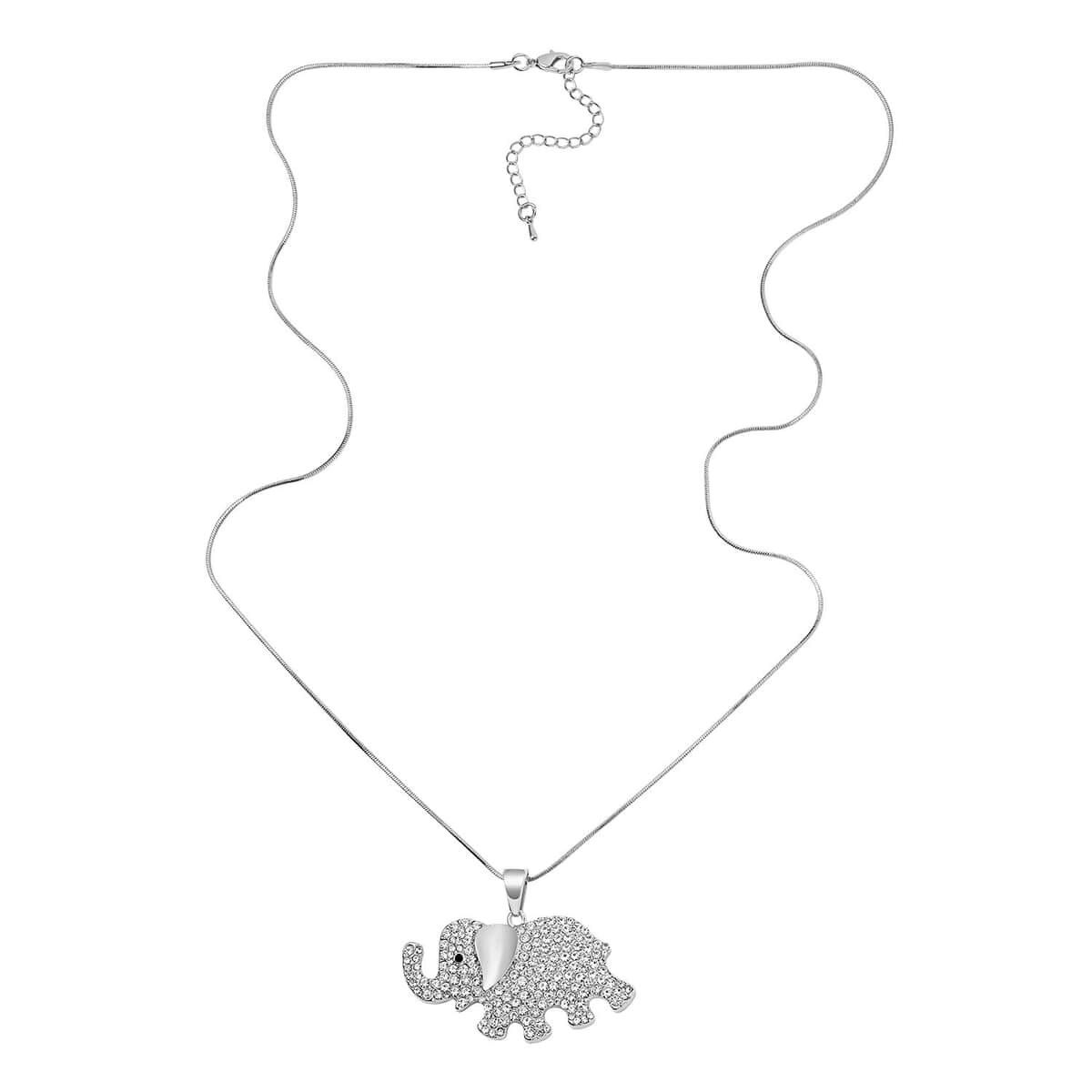 Black and White Austrian Crystal Elephant Necklace 28-30 Inches in Silvertone image number 2