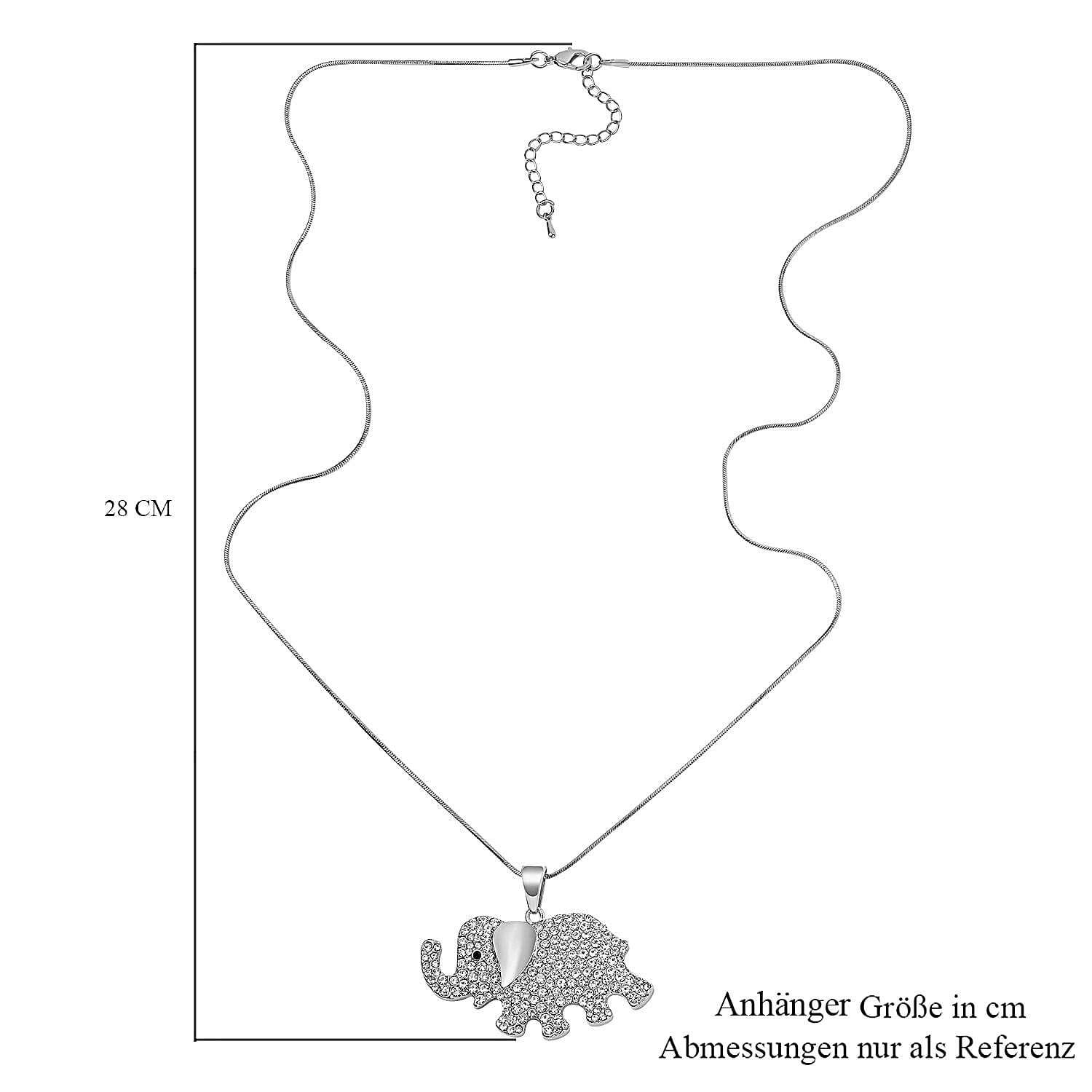 Black and White Austrian Crystal Elephant Necklace 28-30 Inches in Silvertone