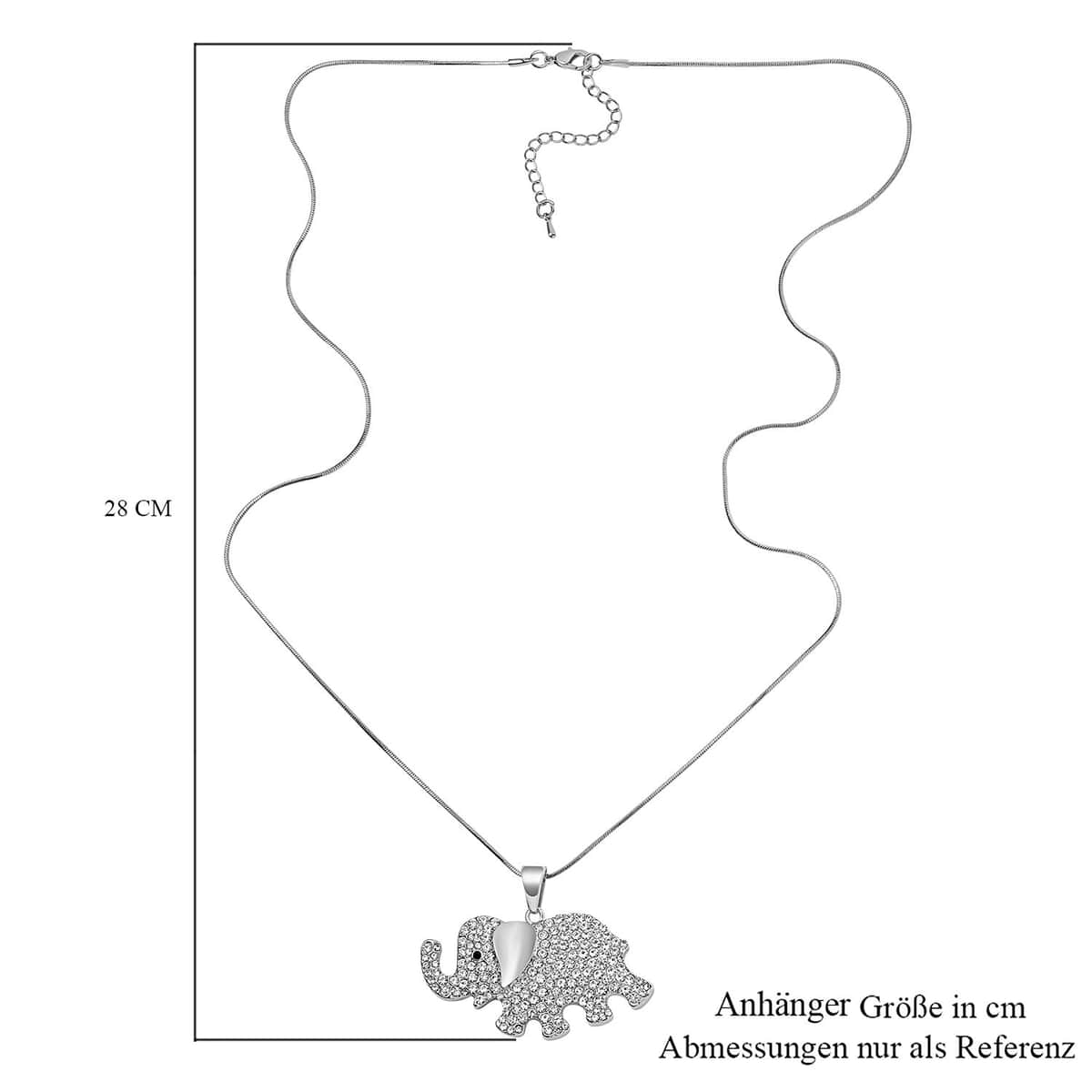 Black and White Austrian Crystal Elephant Necklace 28-30 Inches in Silvertone image number 5