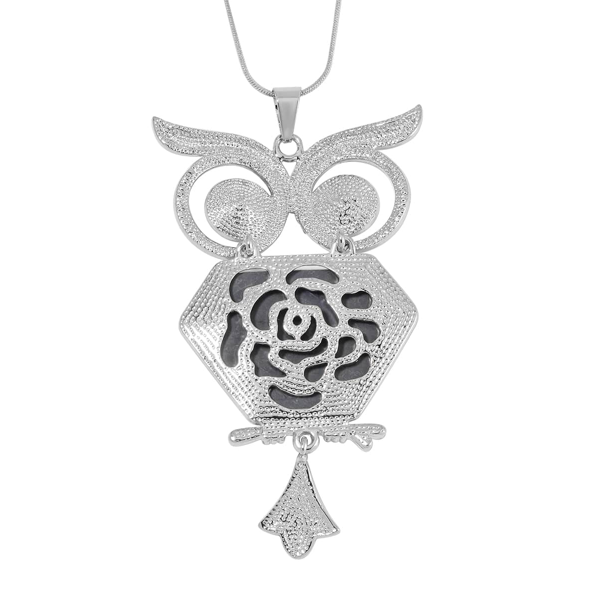 White Austrian Crystal Owl Necklace in Silvertone 28-30 Inches image number 3