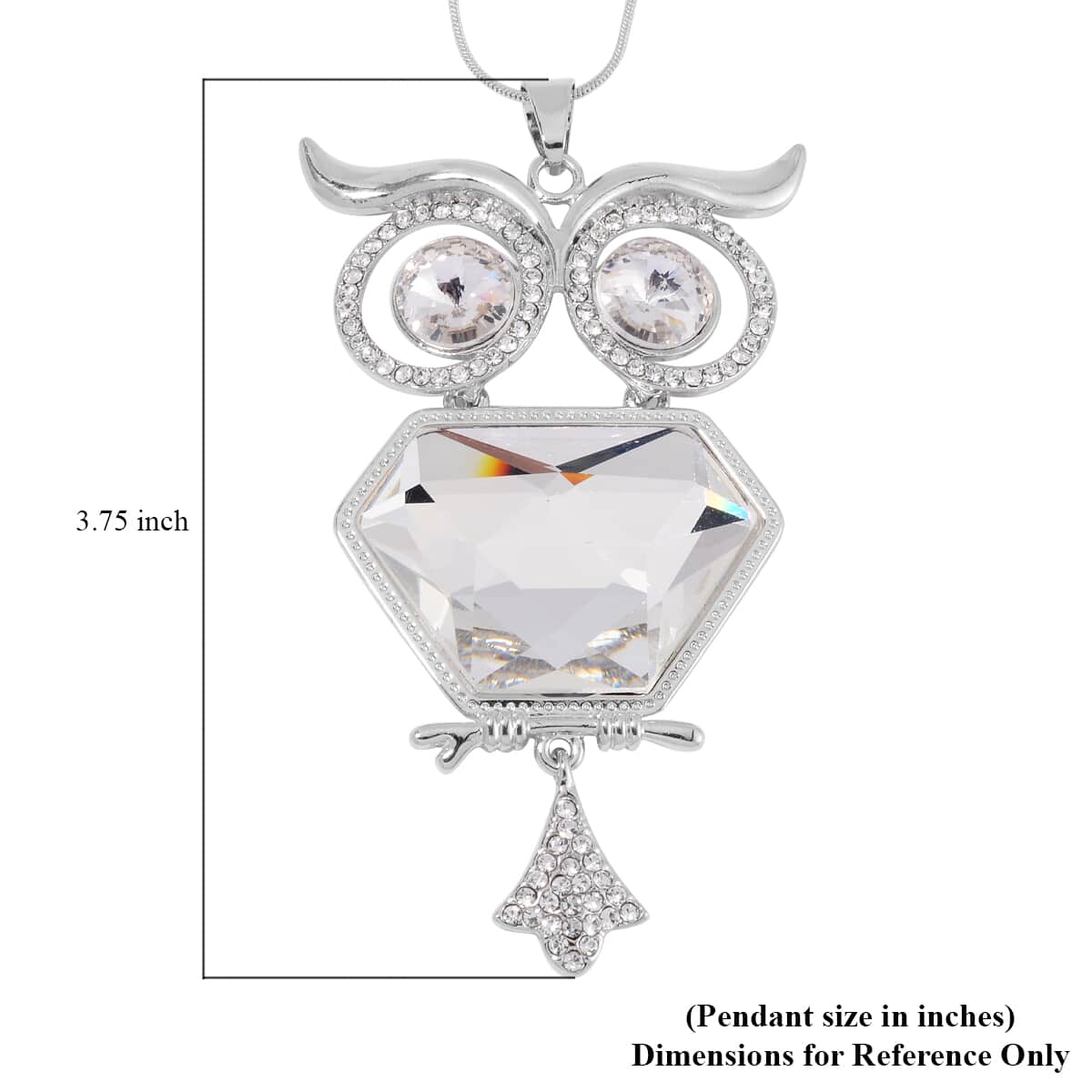 White Austrian Crystal Owl Necklace in Silvertone 28-30 Inches image number 5