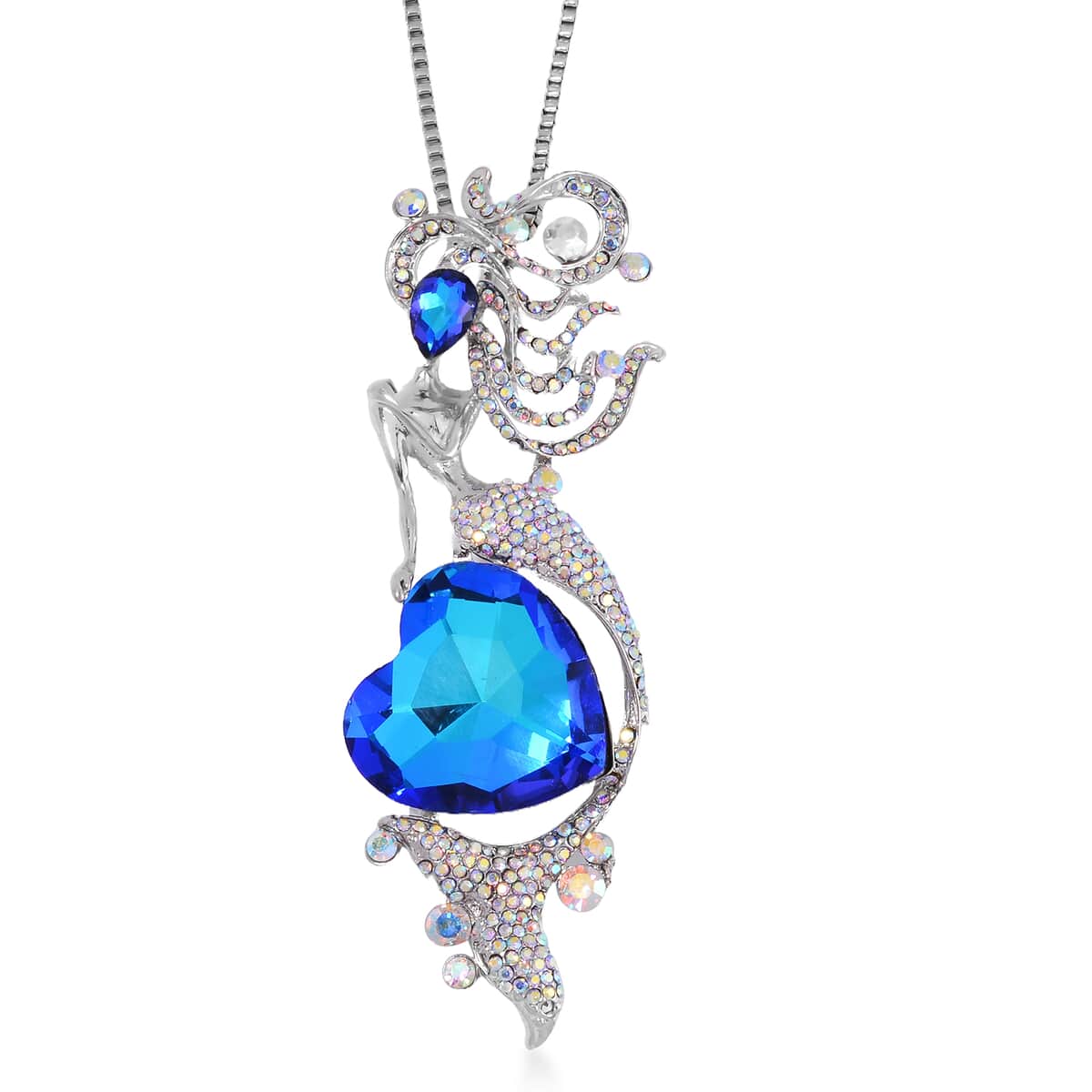 Blue Magic Color Glass and Simulated Mystic White Crystal Necklace in Silvertone 28-30 Inches image number 0