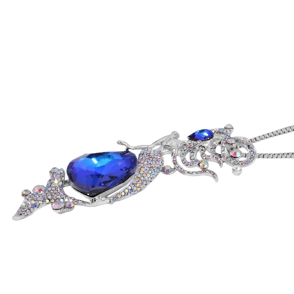 Blue Magic Color Glass and Simulated Mystic White Crystal Necklace in Silvertone 28-30 Inches image number 2